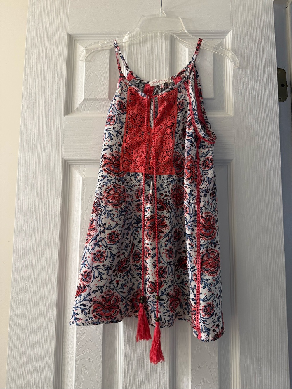 Solitaire Coral & Navy Floral Tank with Crochet Yoke